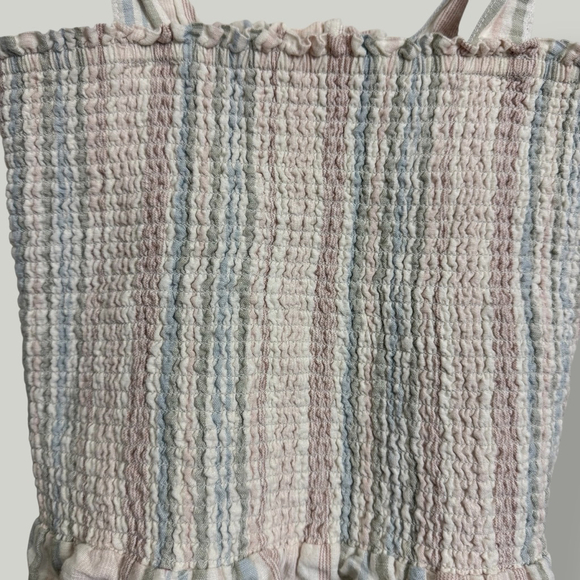 American Eagle Top Women Size Small Multicolored Smock Tie Strap Ruffle Hem - Picture 7 of 13